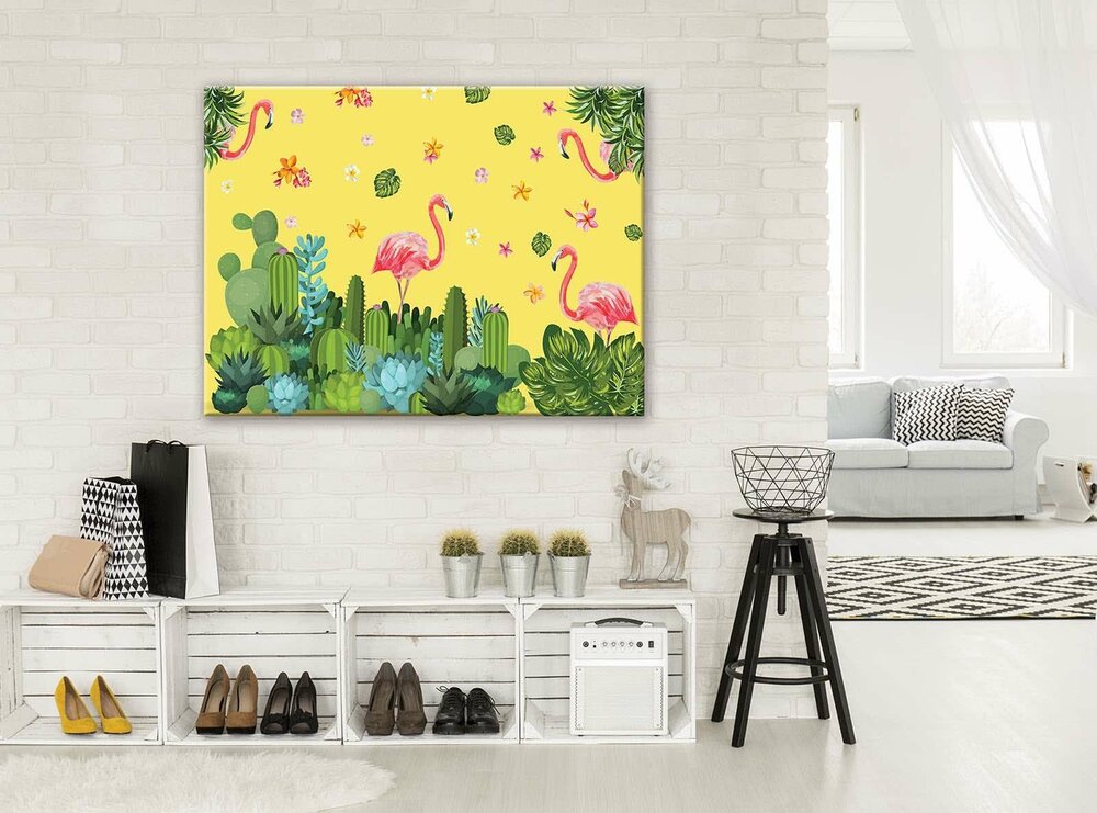 Flamingos with cacti Canvas Schilderij PP11065O1