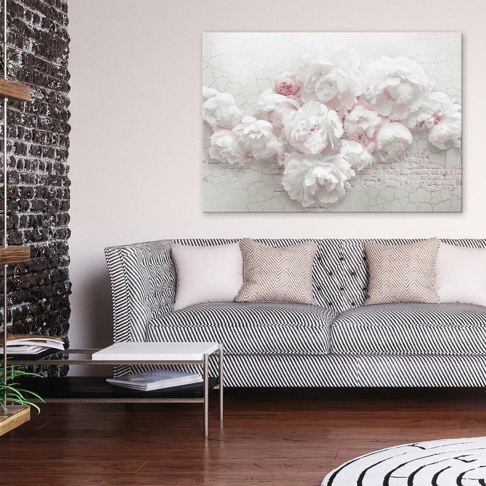 Nature Flowers White Peonies Bricks Canvas Schilderij PP14171O1