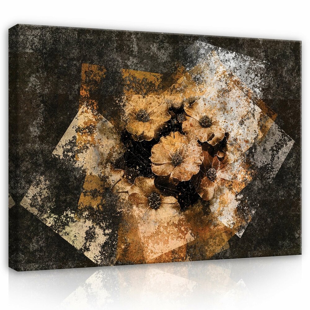 Golden flowers an a wall Canvas Schilderij PP13687O1