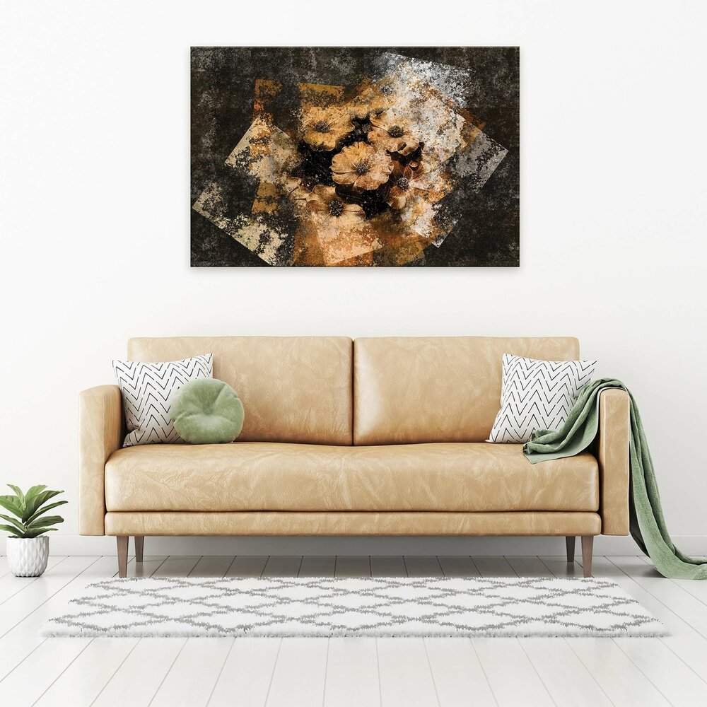 Golden flowers an a wall Canvas Schilderij PP13687O1