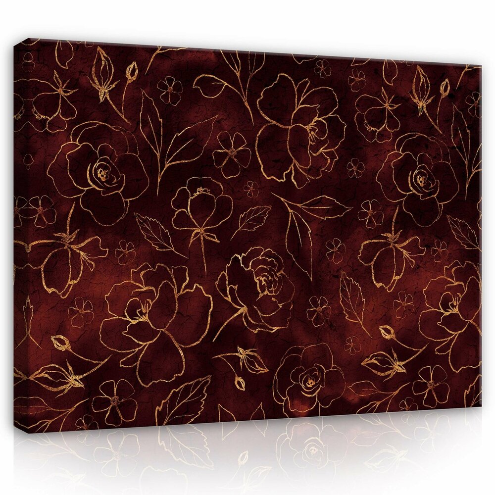 Golden flowers and leafs Canvas Schilderij PP13651O1