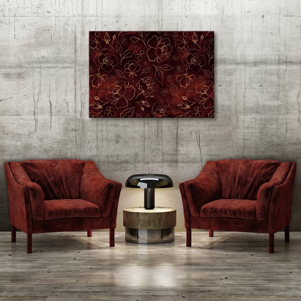 Golden flowers and leafs Canvas Schilderij PP13651O1