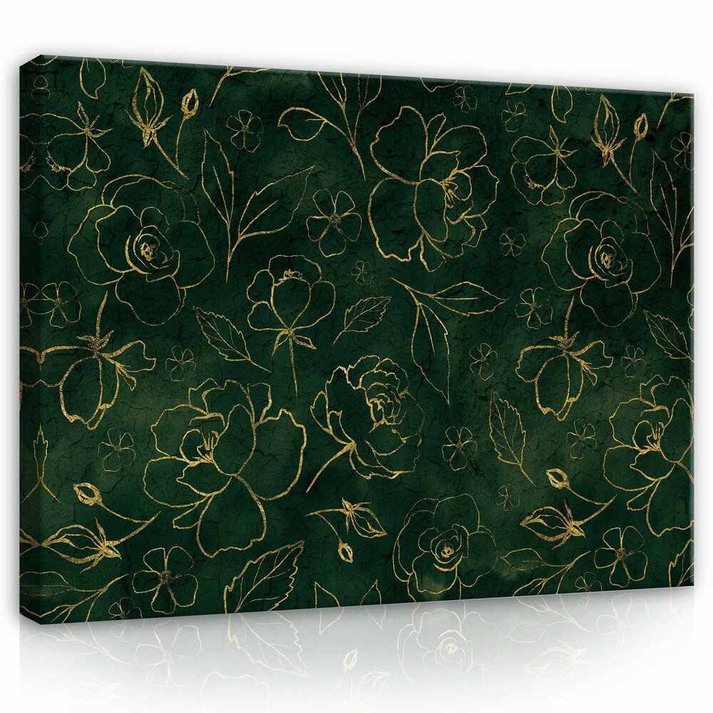 Golden flowers and leafs Canvas Schilderij PP13650O1