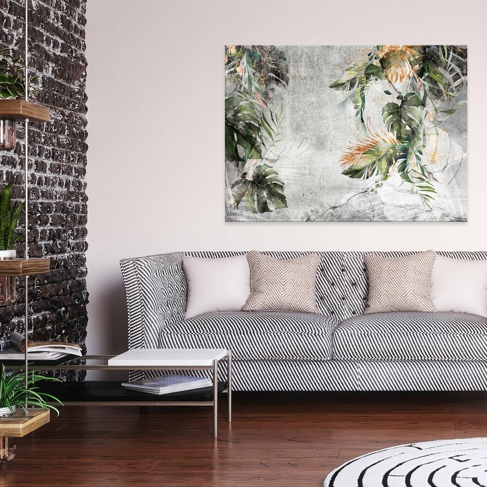 Structure concrete leaves wall Canvas Schilderij PP14510O1