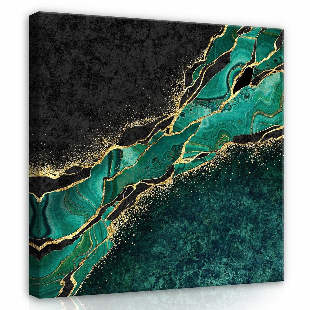 Structure Marble Dark Green Gold Canvas Schilderij PP14134O2