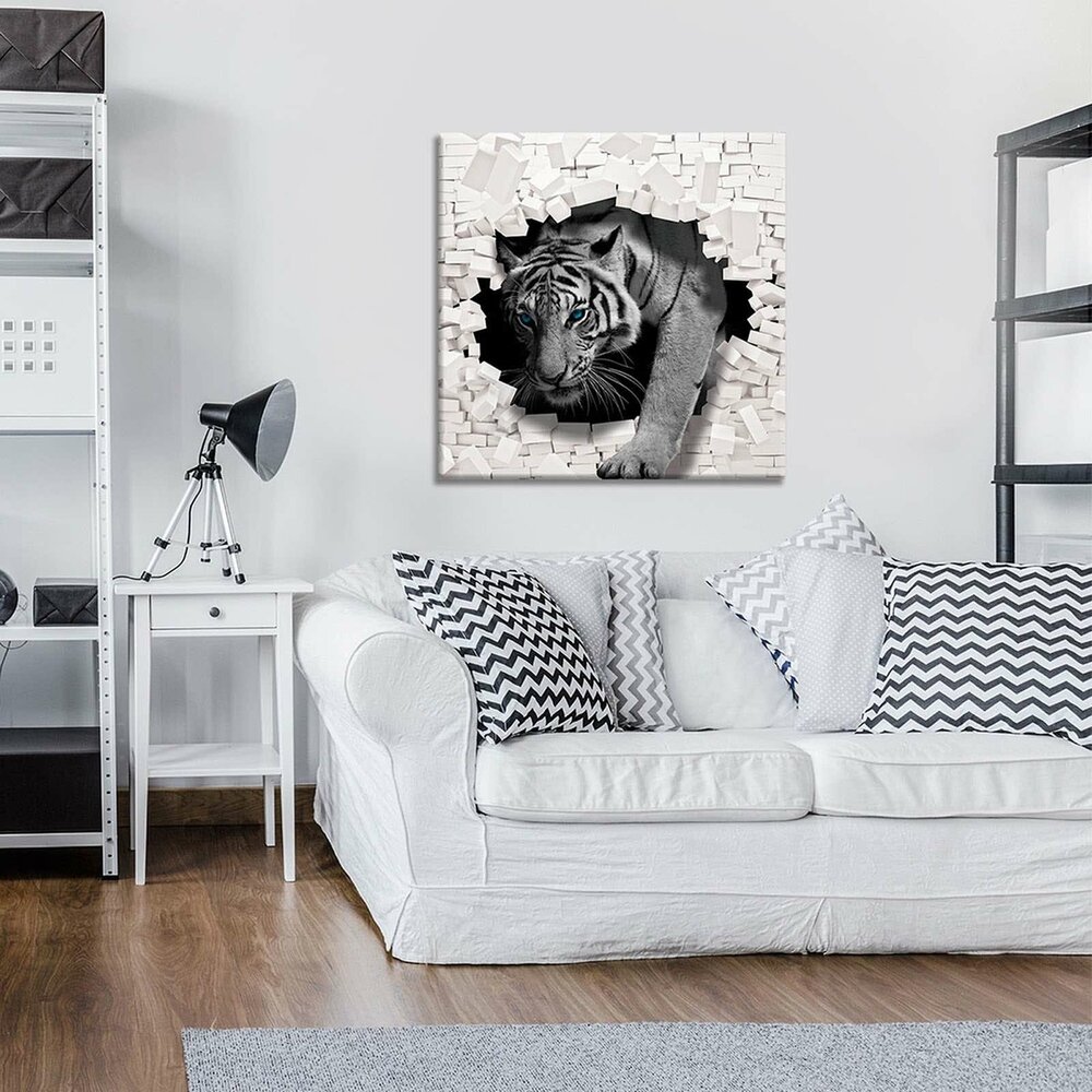 3D Tiger Coming out the Wall Canvas Schilderij PP10400O2