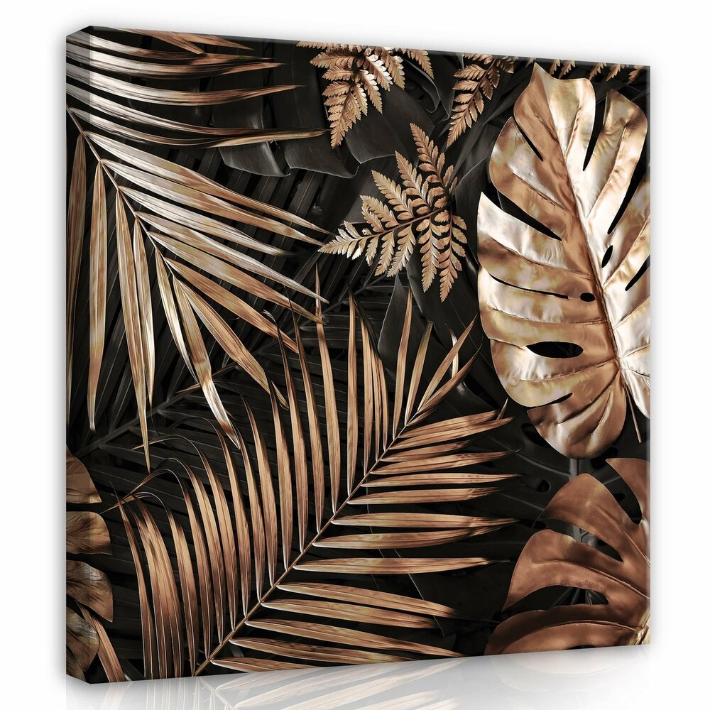 Nature Leaves Black and Gold Glamour Canvas Schilderij PP14107O2