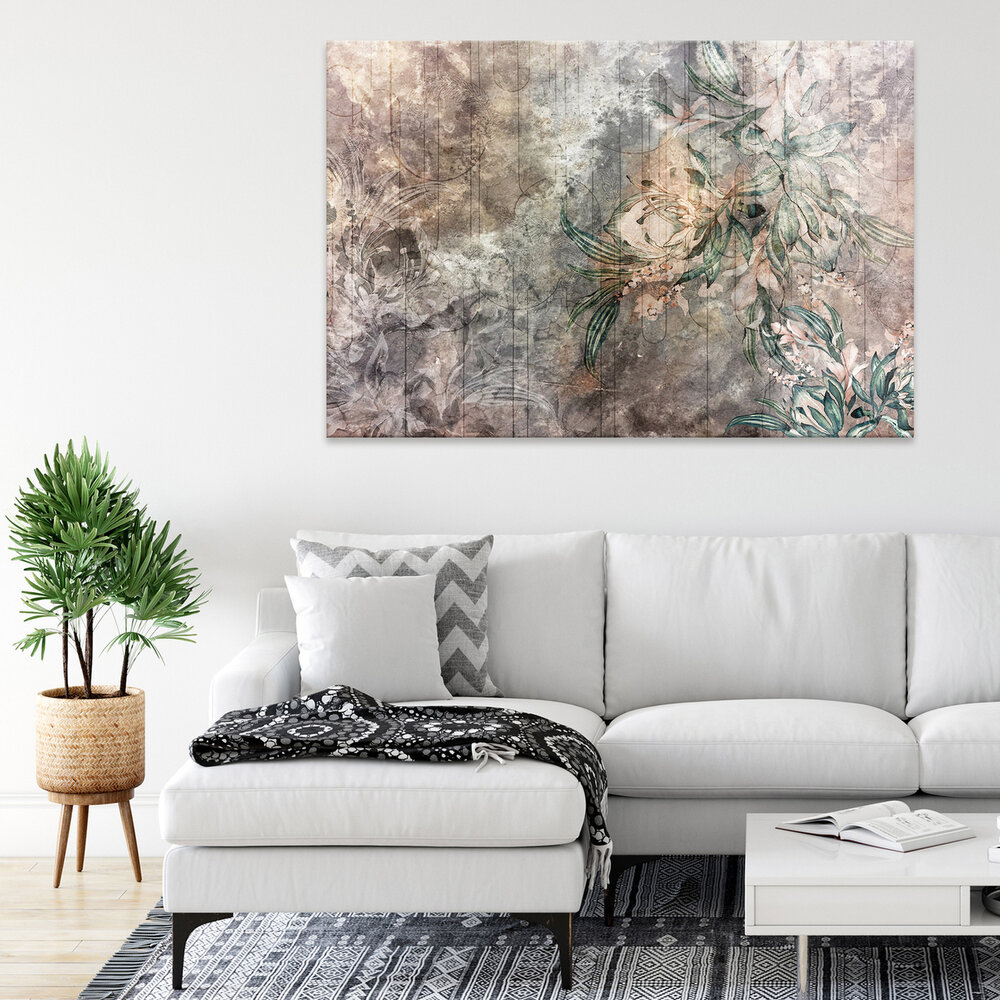 Structure wall flowers leaves Canvas Schilderij PP14509O20