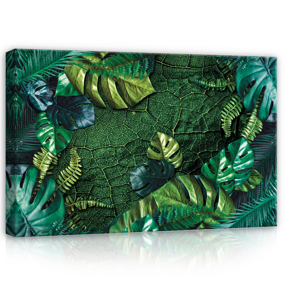 Nature Leaves Dark Green Monsteras Canvas Schilderij PP14100O20