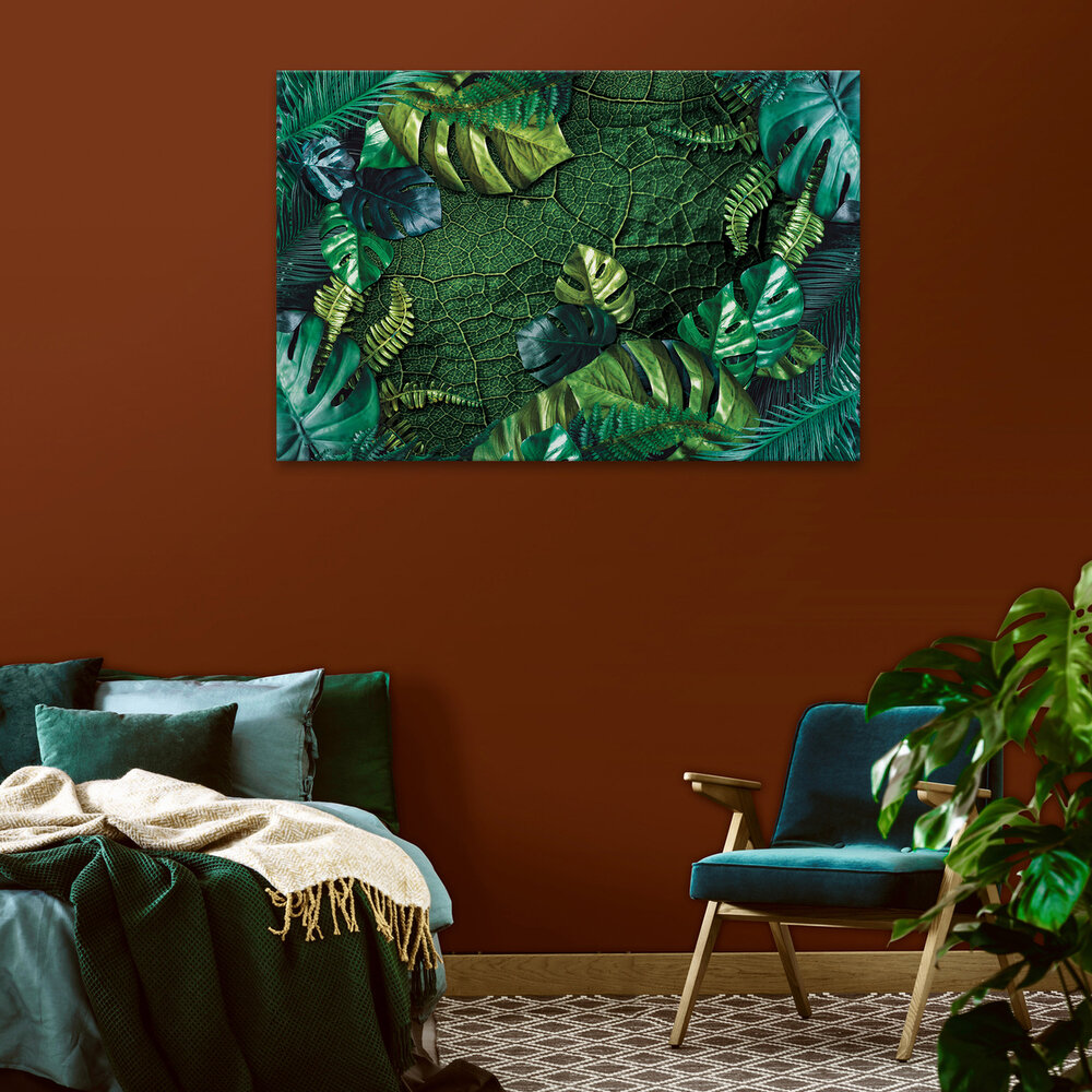 Nature Leaves Dark Green Monsteras Canvas Schilderij PP14100O20
