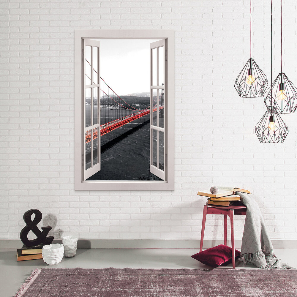 Window view 3D bridge Canvas Schilderij PP14456O20