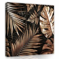 Nature Leaves Black and Gold Glamour Canvas Schilderij PP14107O2