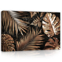 Nature Leaves Black and Gold Glamour Canvas Schilderij PP14107O20