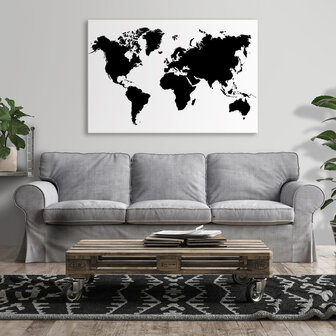 Black and White World Map Canvas Schilderij PP10252O20