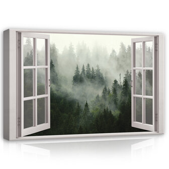 Window - forest in the fog Canvas Schilderij PP14049O20