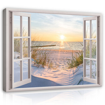 3D Effect Window Beach View Canvas Schilderij PP14242O20