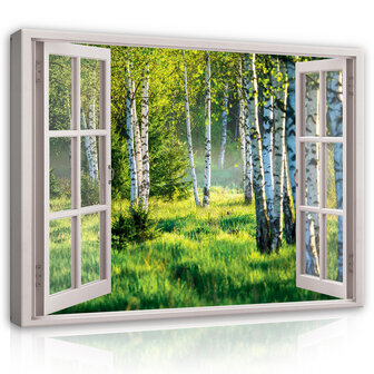 3D Effect Window View Birch Forest Canvas Schilderij PP14244O20