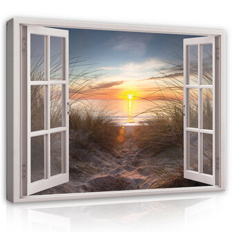 3D Effect Window Sunset Beach Canvas Schilderij PP14245O20