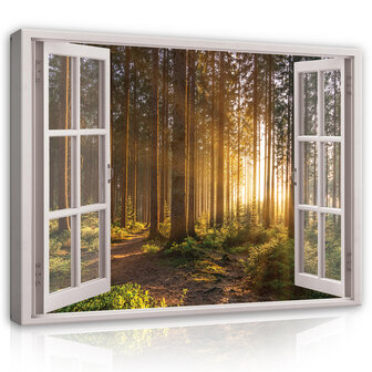 3D Effect Window Forest Sunshine View Canvas Schilderij PP14247O20