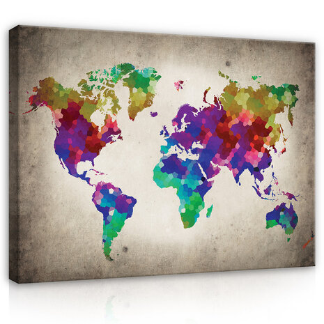 Multicolour World Map Canvas Schilderij PP10009O20