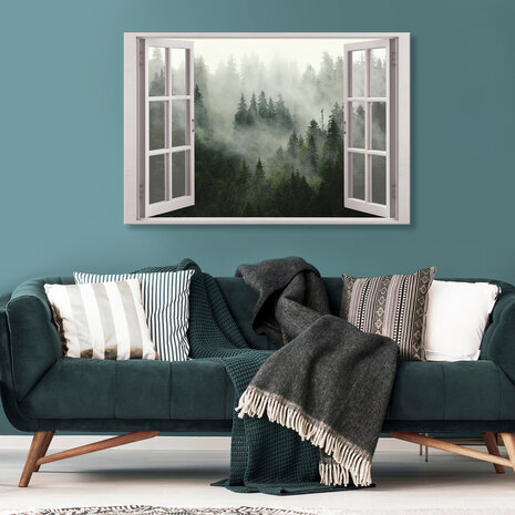 Window - forest in the fog Canvas Schilderij PP14049O20