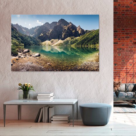 Landscape mountain lake pines Canvas Schilderij PP14628O20