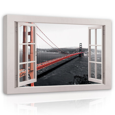 Window view 3D bridge Canvas Schilderij PP14457O20