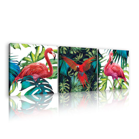Parrots and flamingos Canvas Schilderij PS11104S13