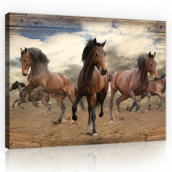 Galloping Horses on Wooden Planks Canvas Schilderij PP10083O1
