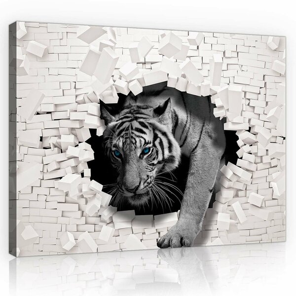 3D Tiger Coming out the Wall Canvas Schilderij PP10400O1