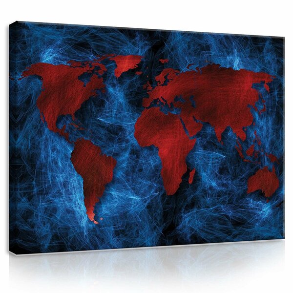 Blue and Red Map of the World Canvas Schilderij PP10421O1