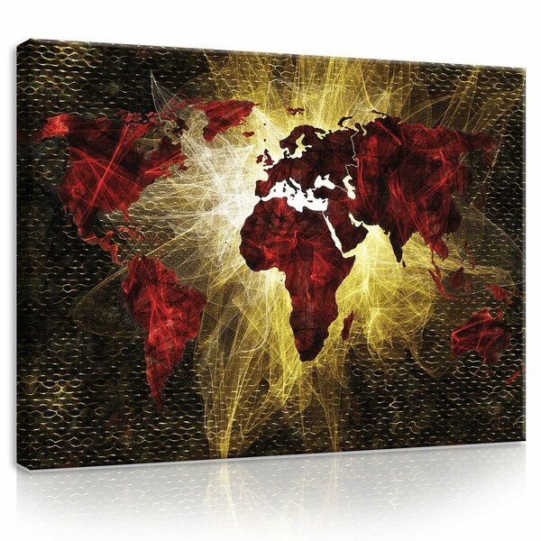 Red and Gold Light World Map Canvas Schilderij PP10424O1