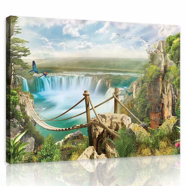 Rope Bridge over the Waterfall Canvas Schilderij PP10515O1