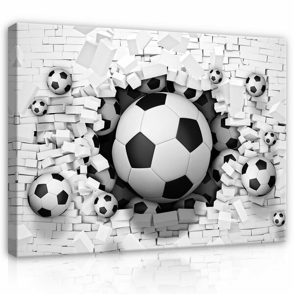 3D Footballs in Brickwall Canvas Schilderij PP2278O1