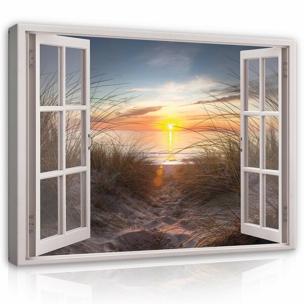 3D Effect Window Sunset Beach Canvas Schilderij PP14245O1