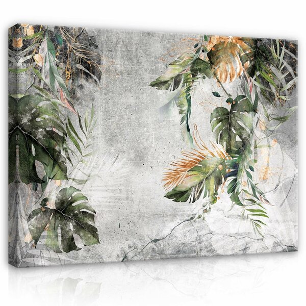 Structure concrete leaves wall Canvas Schilderij PP14510O1