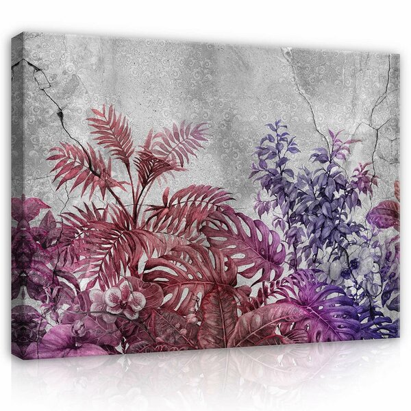 Plants on concrete - violet Canvas Schilderij PP13577O1