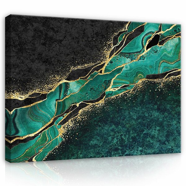 Structure Marble Dark Green Gold Canvas Schilderij PP14134O1