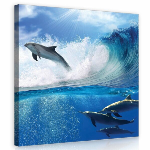 Dolphins Jumping on Waves Canvas Schilderij PP20311O2
