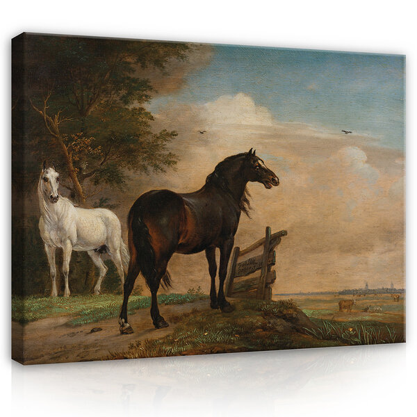 Rijksmuseum Canvas Twee paarden in de wei bij een hek RMC67