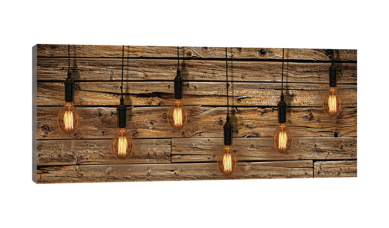 Light Bulbs on Wood Planks Canvas Schilderij PP20136O3