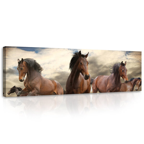 Galloping Horses on Wooden Planks Canvas Schilderij PP10083O3