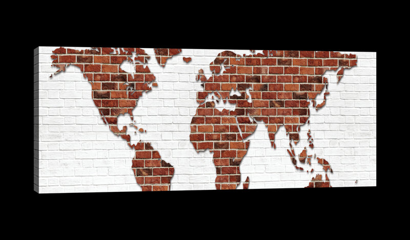World Map on Brick Wall Canvas Schilderij PP20268O3