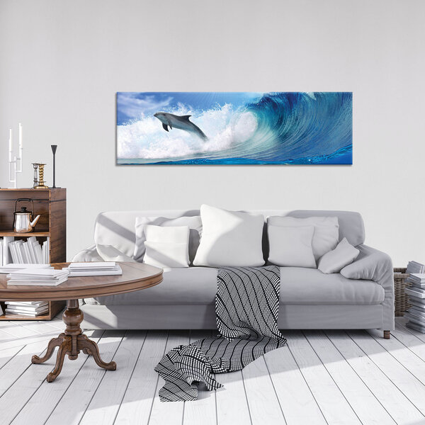 Dolphins Jumping on Waves Canvas Schilderij PP20311O3