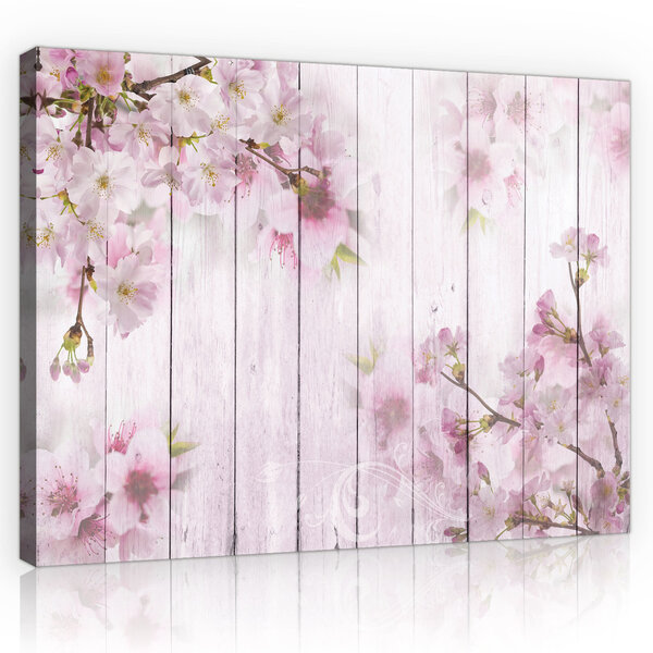 Cherry flowers on the boards Canvas Schilderij PP11468O1