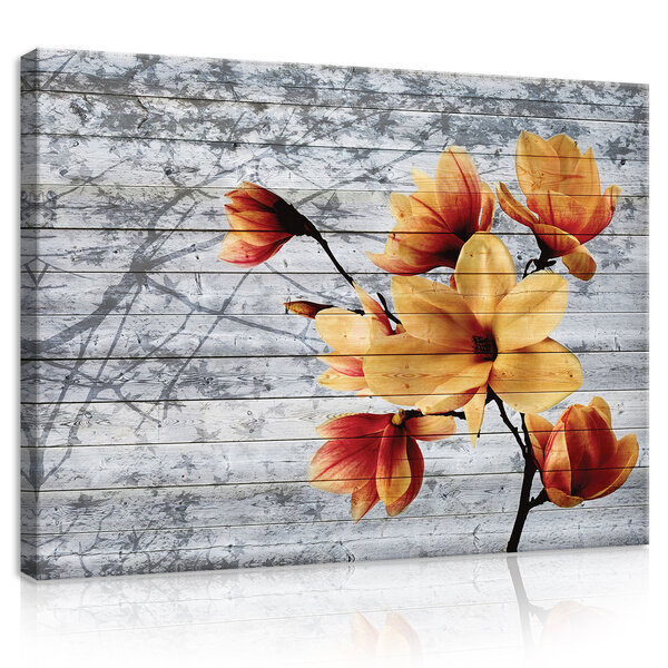 Orange Flowers on Wood Planks Canvas Schilderij PP20017O1