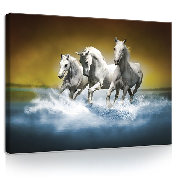 White Horses Galloping on Water Canvas Schilderij PP20300O1