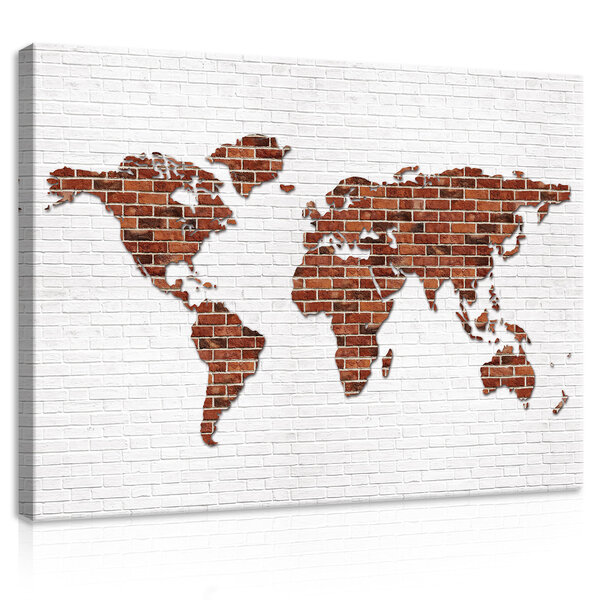 World Map on Brick Wall Canvas Schilderij PP20268O1