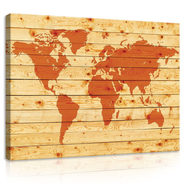 World Map on Pine Boards Canvas Schilderij PP20266O1