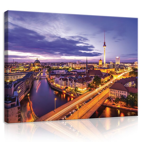 Berlin Panorama at Night Canvas Schilderij PP2359O1